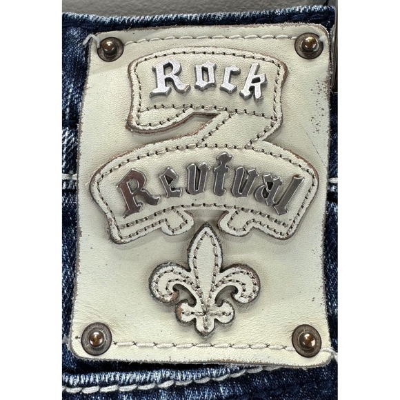 Rock Revival Alex Straight Mens 34x34 Jeans Blue Distressed Embellished Pockets - Picture 5 of 8